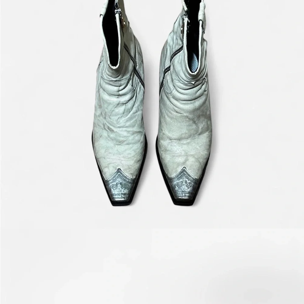 Free People ash white. Silver metal tip toe booties. 2 1/4 heel. Side zipper. - Picture 8 of 8